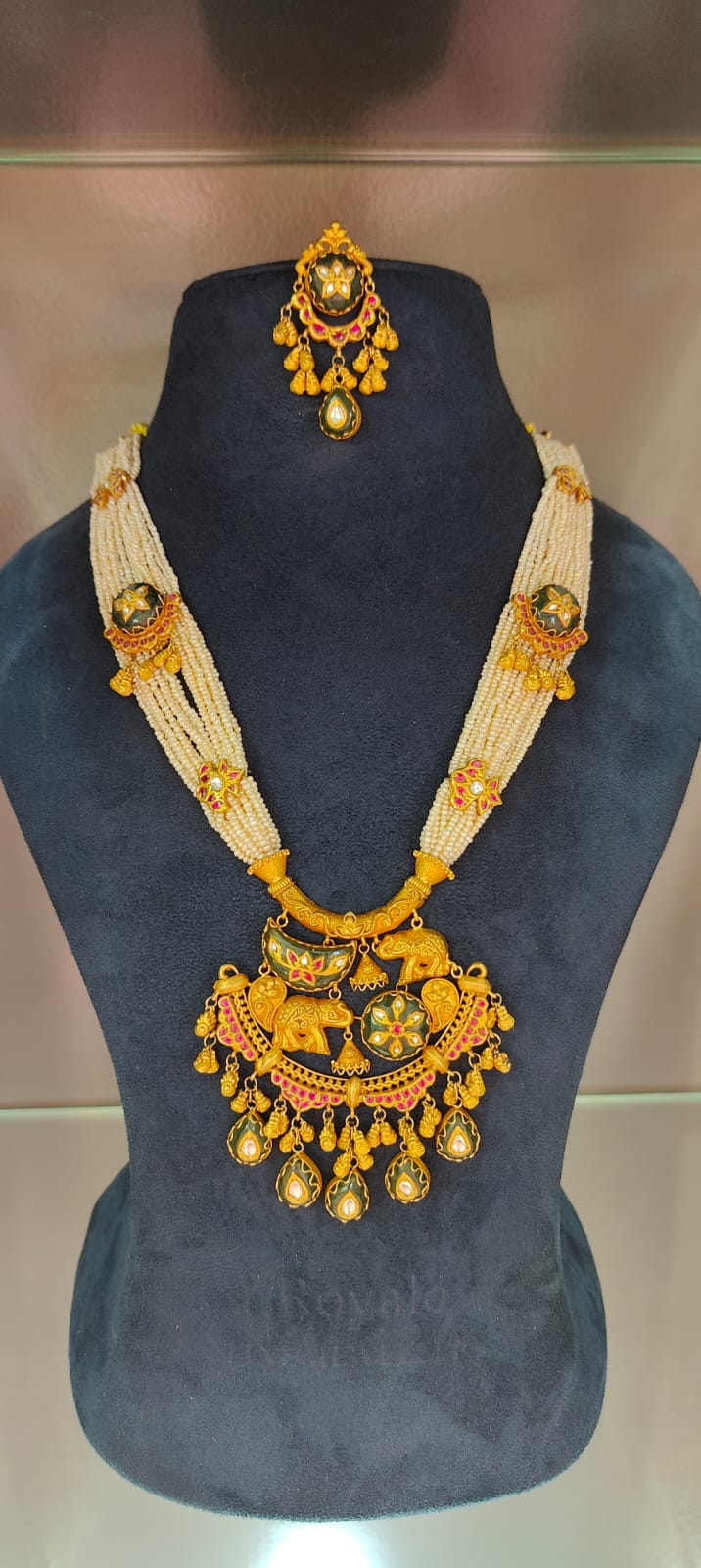 Royal Rajwada Gold Necklace Set – Elephant Motif Bridal Jewellery